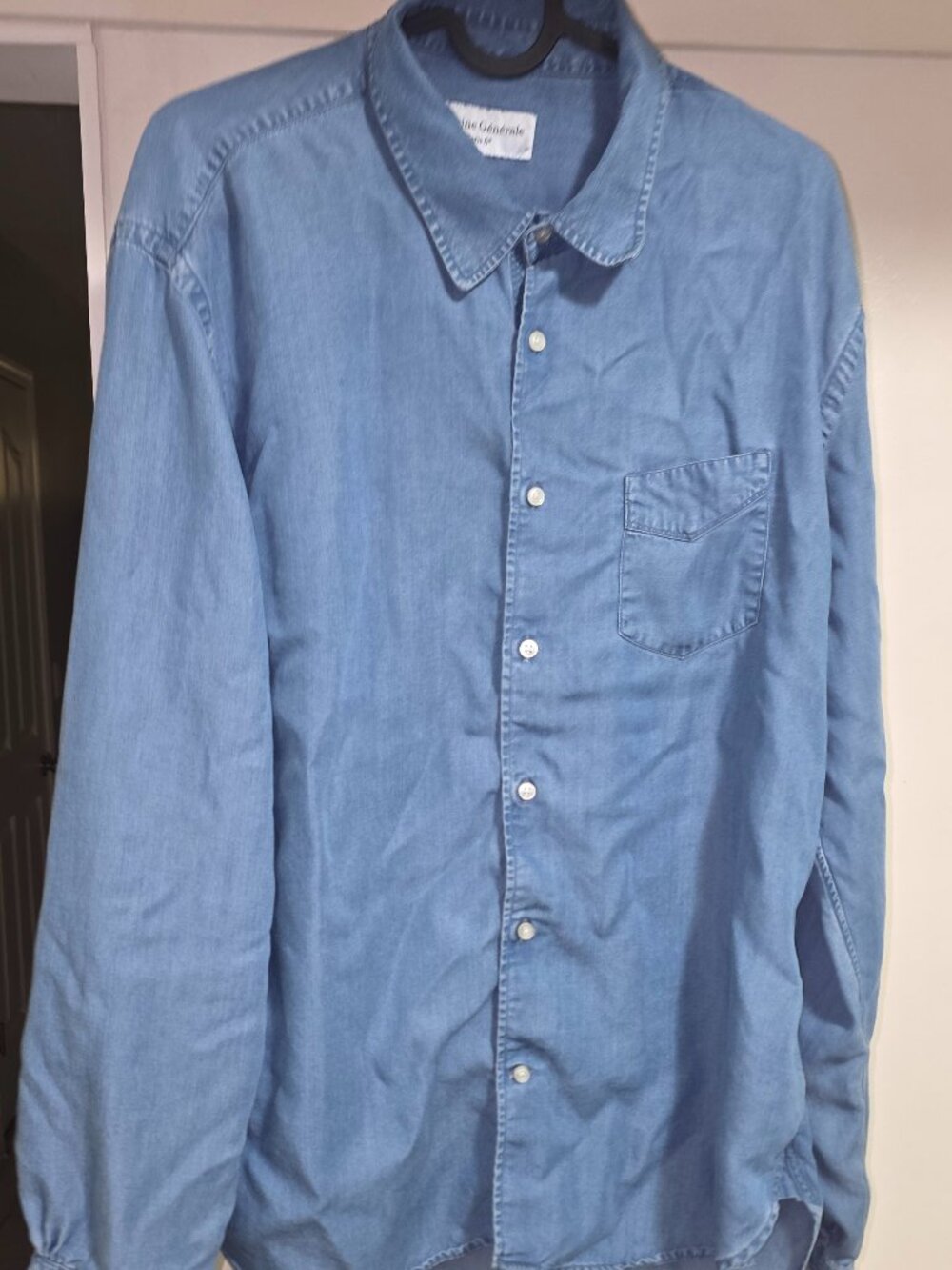 Officine Generale Men's washed Denim Casual Shirt(Size XL)